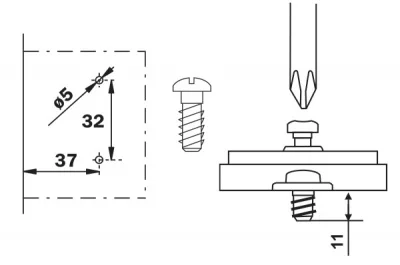 Ответная планка Н2 с евровинтом, Slide-on, отделка никель