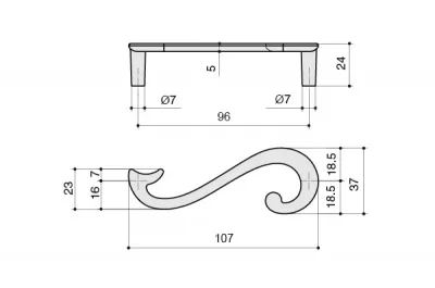 Ручка-скоба 96мм (левая), отделка серебро старое