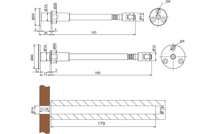 Менсолодержатель скрытый, L=170мм, d=14мм, с регулировкой