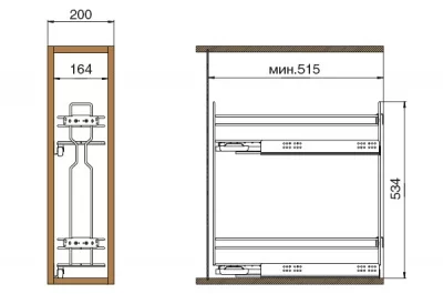Сетка в базу 200 выдвижная с доводчиком, отделка хром