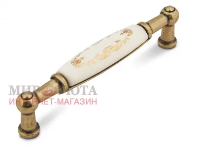 Ручка-скоба 96мм бронза состаренная/керамика золотые узоры: UP213AB/MLK