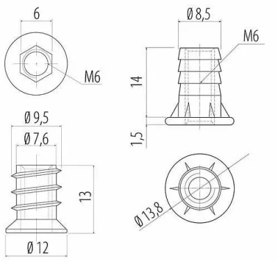 GTV: Муфта врезная M6, ZnAl NM-MUFAWB-00 GTV: Муфта врезная M6, ZnAl NM-MUFAWB-00