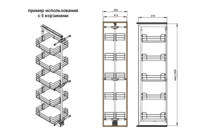 Рама для выдвижной колонны в базу 450, Н=1835/2185, отделка серый
