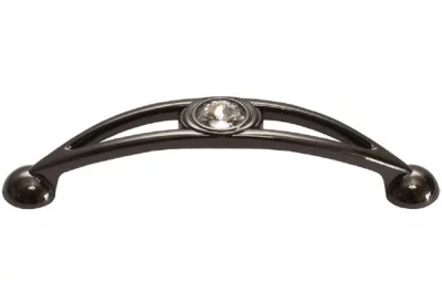 Ручка-скоба 96мм, отделка никель воронёный глянец + горный хрусталь