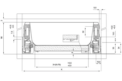 Боковина для ящика H.90 L=270, правая, отделка серая