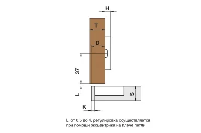 Петля 165 накладная с доводчиком, 48мм, Clip-on (cam), отделка никель