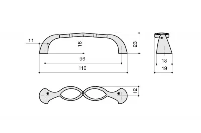 Ручка-скоба 96мм, отделка никель глянец воронёный + горный хрусталь