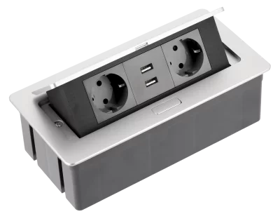 GTV: УДЛИНИТЕЛЬ ДЛЯ ОФИСА SOFT 2X SCHUKO, USB 2,1A, КАБЕЛЬ С ВИЛКОЙ, АЛЮМИНИЙ: AE-PBSUC2GS-53