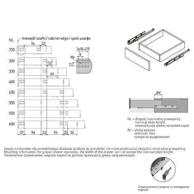 GTV: Направляющие MODERN SLIDE не полного 3/4 выдвижения L-350 для деревянных ящиков с доводчиком без кре: PB-G10HX350-H
