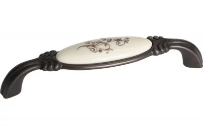 Ручка-скоба 128мм, отделка бронза темная + керамика