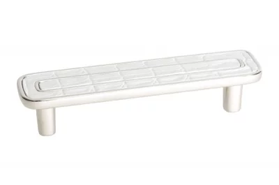 Ручка-скоба 96мм, отделка никель глянец + белый (крокодил)