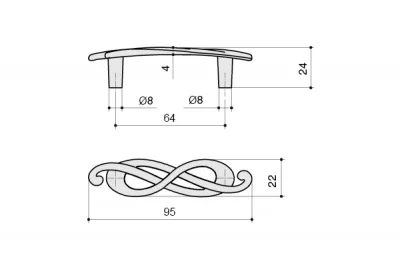 Ручка-скоба 64мм (правая), отделка золото императорское