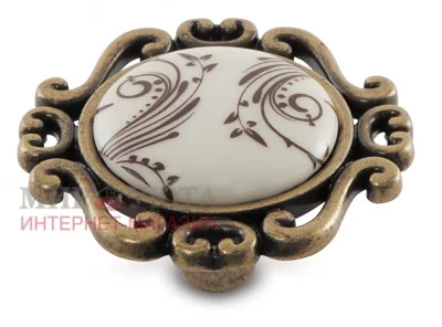 Ручка-кнопка бронза состаренная/керамика коричневые узоры: WPO.41.01.H2.000.D1