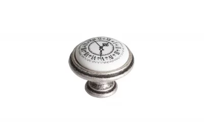 Ручка-кпопка, отделка старое серебро с блеском + керамика