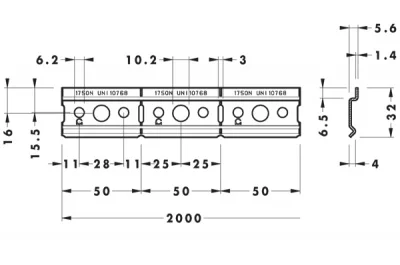 Профиль для навески полок оцинкованный, L.2000 мм