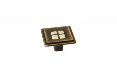 Ручка-кнопка, отделка бронза матовая + вставка