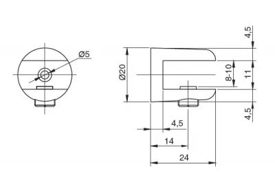 Полкодержатель П-образный для стекла 8-10мм, отделка золото глянец