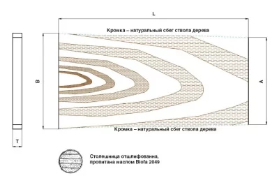 Столешница 3450х960х1540х100, массив дождевого дерева