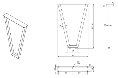 Опора для стола V-образная Лиссабон l.560, h.820, отделка белый бархат (матовый)