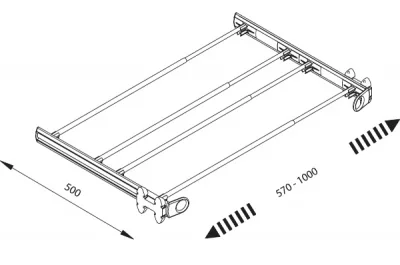 Рамка выдвижная под лотки для обуви, 570-1000мм, отделка алюминий полированный + транспарент