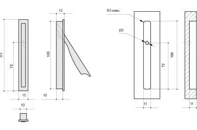 Ручка врезная, отделка бронза натуральная