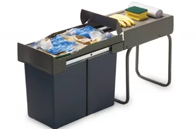 Ведро для мусора (21л) выдвижное, пластик светло-серый + серый кварц