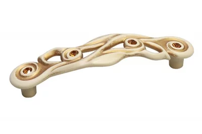 Ручка-скоба 96мм, отделка золото винтаж + горный хрусталь