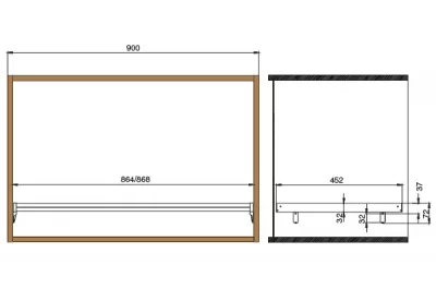 Полка в базу 900 с алюминиевой рамкой под стекло