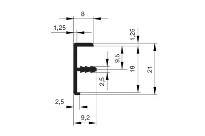 Профиль кромочный под пропил для 19мм, L=3000мм, отделка алюминий анодированный