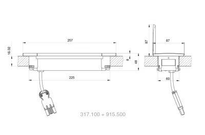 Модуль Power Frame (3 розетки Schuko, 250В), отделка чёрная/алюминий