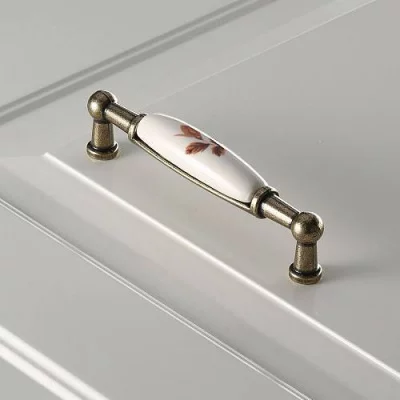 GTV: Мебельная фарфоровая ручка старое золото/коричневый цветок UP-WP0728-BB