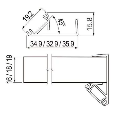 GTV: Алюминиевый профиль GLAX торцевой, односторонний, цвет серебро, для ДСП 16мм (цена за 3 метра) PA-GLAXNBJ3M16-AL