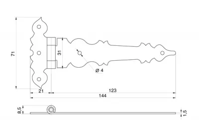 Петля декоративная накладная 145х70х2 , отделка бронза античная
