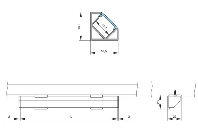 Профиль-рассеиватель 1919F для LED подсветки, L=2000мм, отделка транспарент
