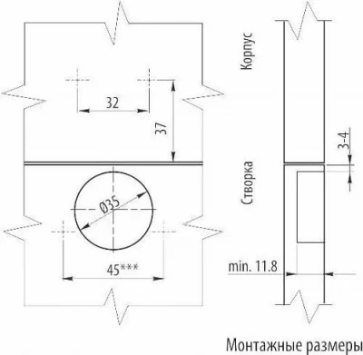 GTV: Петля полунакладная GTV Ø35 с ответной планкой H=0 без евро шурупа, сверление - 45мм вес-60 гр. ZP-BICN080BE
