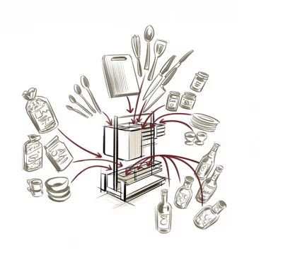 Kessebohmer: Контейнер для кухонных предметов «Кукинг АГЕНТ» отделка - титан вайд.