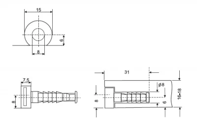 Полкодержатель врезной d.15мм, для ДСП 16-18мм, цвет чёрный