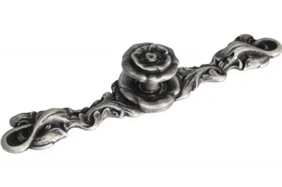 Ручка-кнопка с накладкой, отделка серебро античное