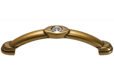 Ручка-скоба 96мм, отделка бронза античная французская + горный хрусталь