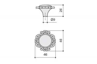 Ручка-кнопка, отделка старое серебро с блеском + керамика