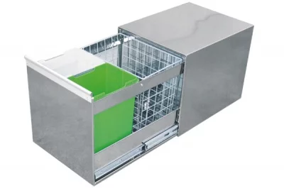 Ведро для мусора (2х10л + сетка 24л) выдвижное, сталь нержавеющая