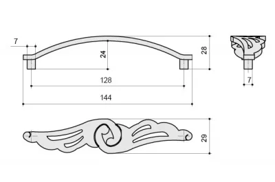 Ручка-скоба 128мм, отделка бронза античная французская