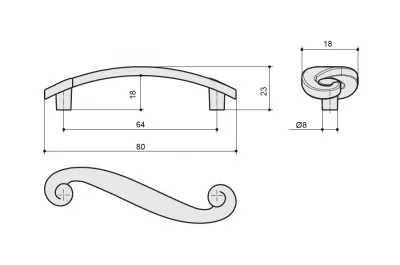 Ручка-скоба 64мм, отделка медь античная