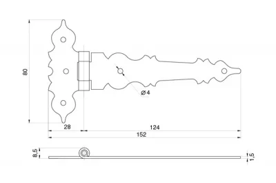 Петля декоративная накладная 152х80х2 , отделка бронза античная