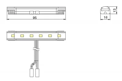 Светильник LED Monorail, 95 мм,1,3W/24V, 4000K, с проводом питания 2000 мм