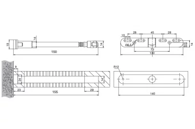 Менсолодержатель скрытый, L=150мм, d=14мм, с регулировкой