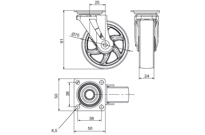 Колесо d=75 Н.91 без тормоза, отделка хром глянец/дымчатый Колесо d=75 Н.91 без тормоза, отделка хром глянец/дымчатый