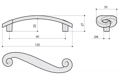 Ручка-скоба 96мм, отделка бронза античная