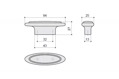 Ручка-кнопка 32мм, отделка серебро античное + вставка