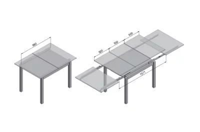 Механизм раздвижения стола Kombi 47, 980 мм, с синхронизатором и стопором